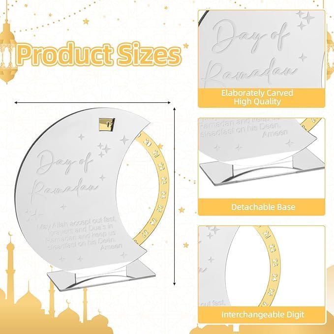 Silver Crescent Ramadan Countdown – Wood & Acrylic Decor