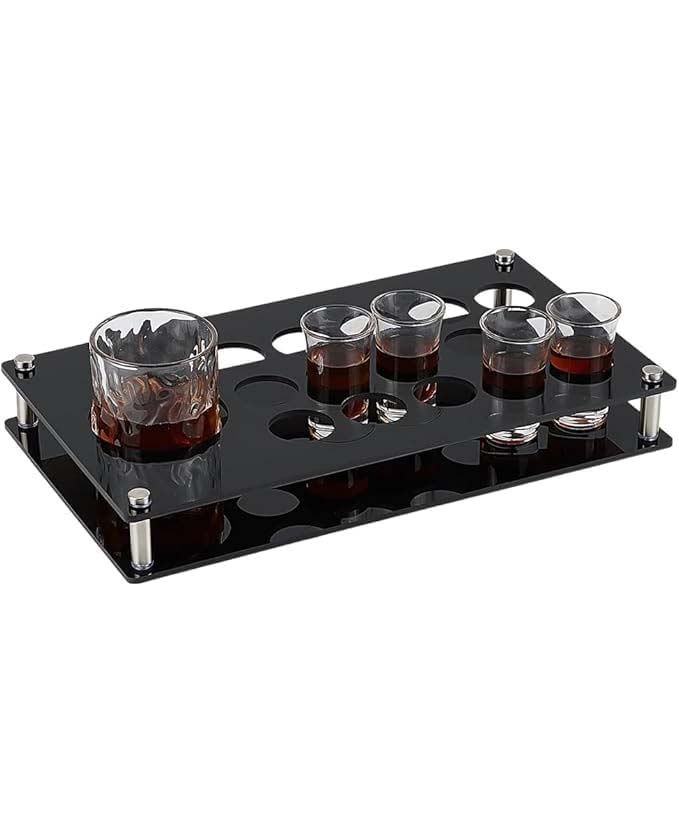 Sleek Black Acrylic Shot Glass Holder – 2-Tier Bar Tray for 12 Glasses (35x20x5.35 cm)