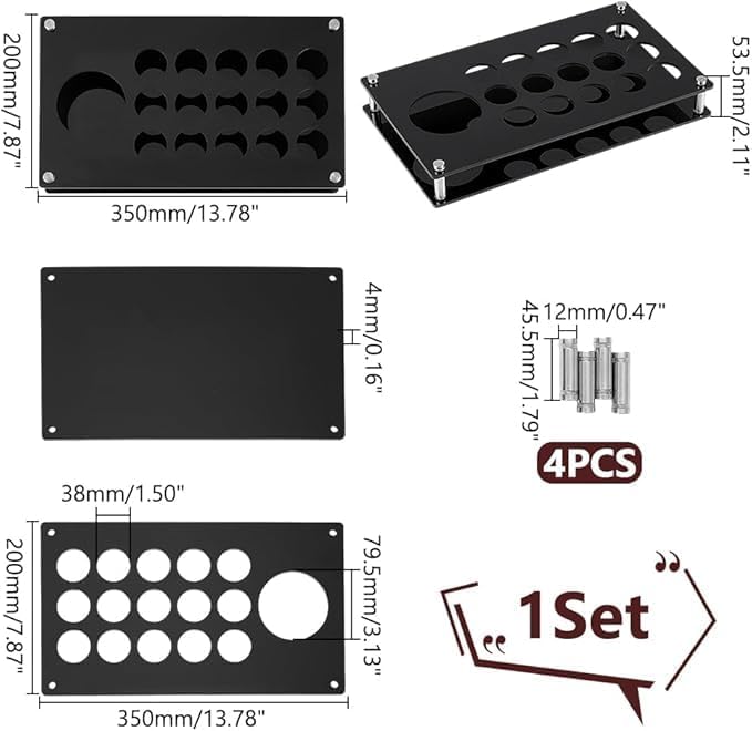 Sleek Black Acrylic Shot Glass Holder – 2-Tier Bar Tray for 12 Glasses (35x20x5.35 cm)