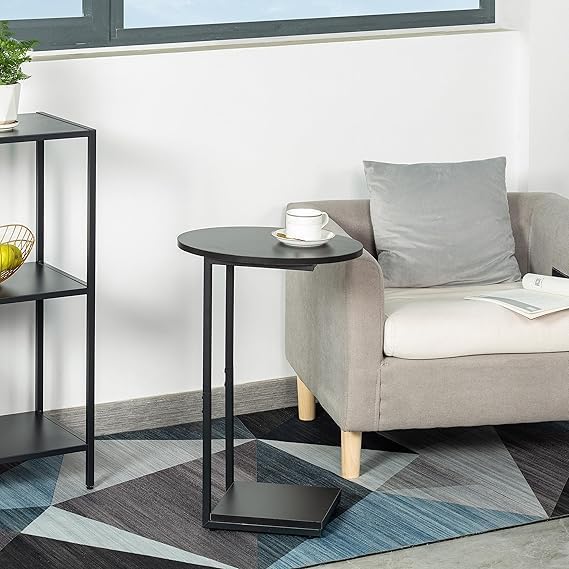 Compact Black C-Table with Shelf