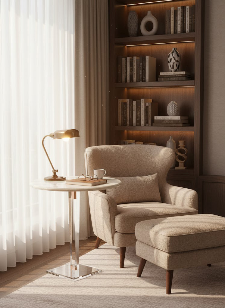 Elegant Marble Table with Acrylic Base