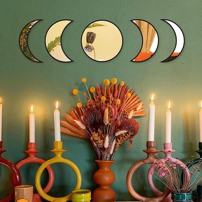 Black Moon Phase Wall Mirror – Boho Décor