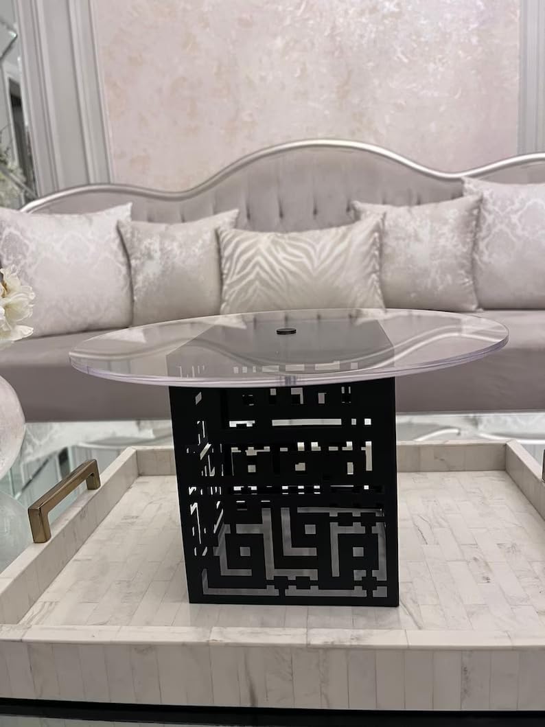 Acrylic Cake Stand with Arabic Calligraphy – Clear & Black Ramadan Centerpiece, 30.5x30.5x15.2 cm