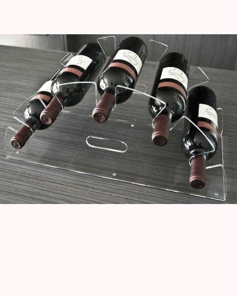 Clear Acrylic Angled Wine Bottle Rack – 5-Bottle Display Stand, 6mm Thick Plexiglass Organizer for Bar & Countertop (50x25x15 cm)