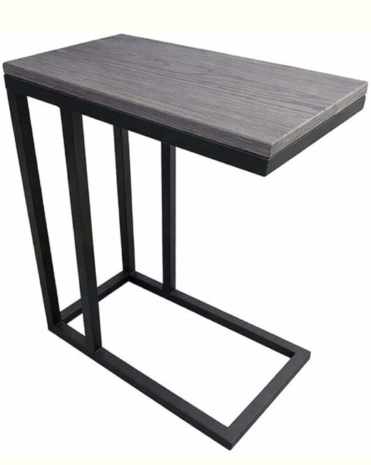 Modern C-Shaped Side Table – Dark Grey Wooden Top