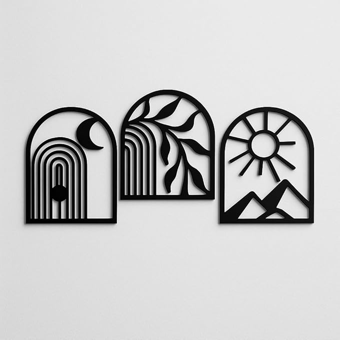 Set of 3 Minimalist Black Acrylic Line Art Panels – 80×70 cm.