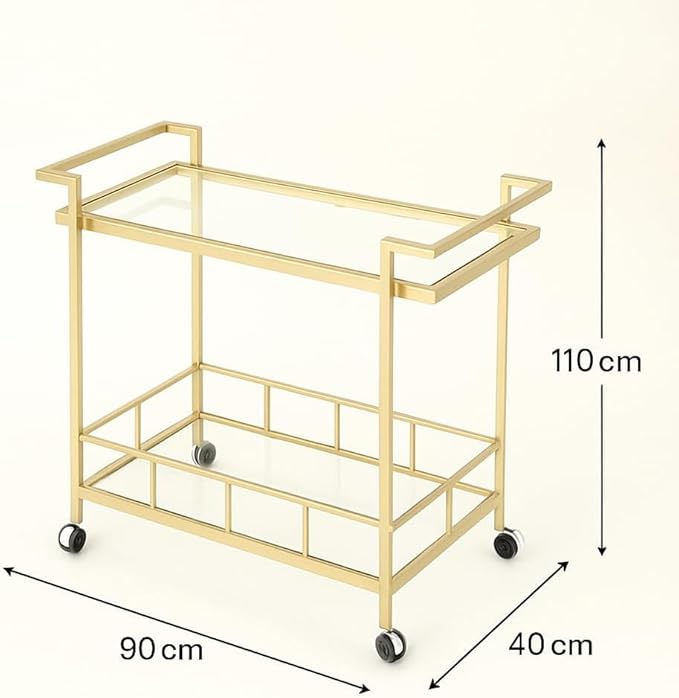 Luxury Gold Acrylic Serving Trolley with Wheels – 90×40×110 cm .
