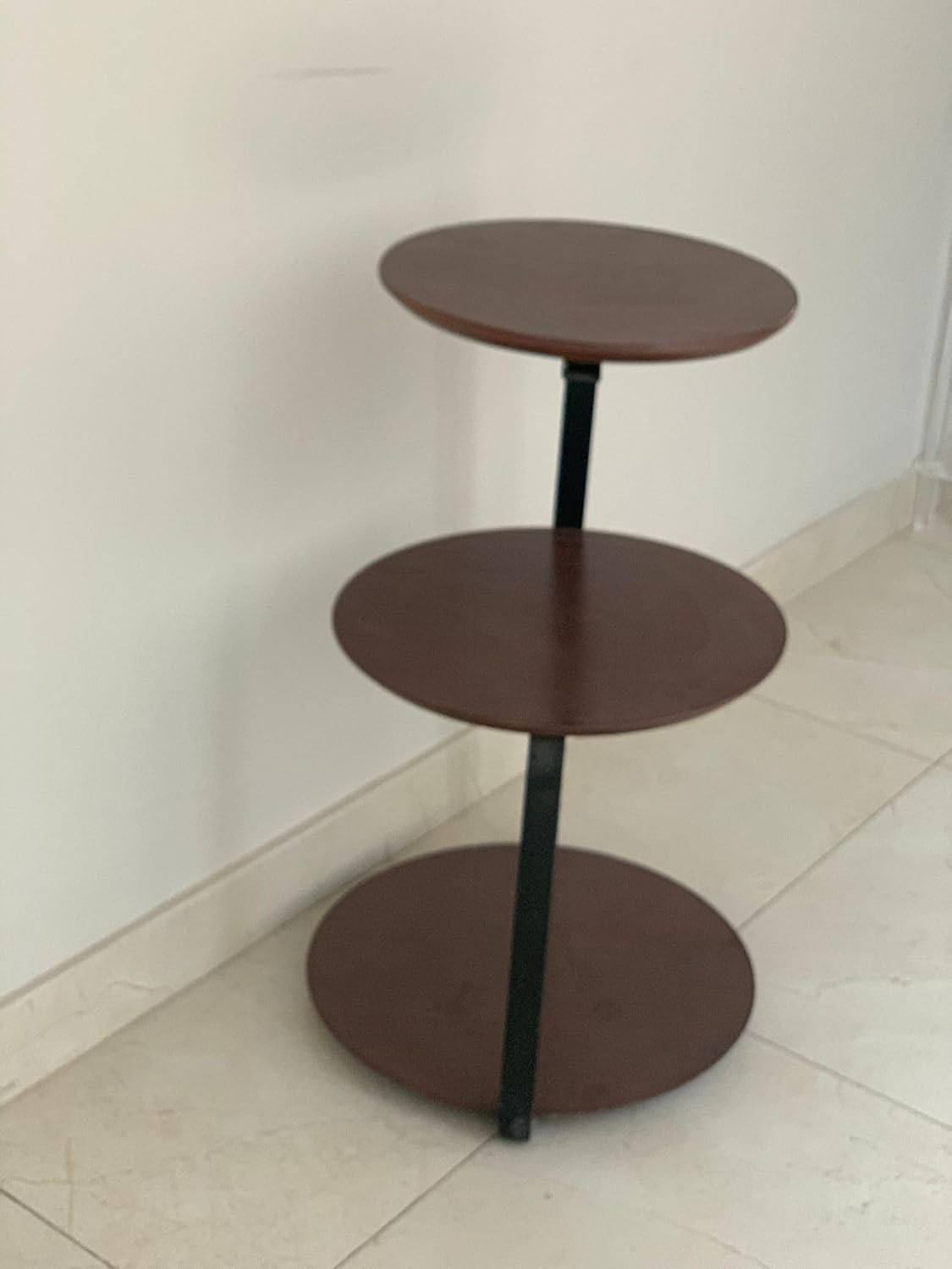 Luxury Wooden & Iron Corner Table – 3-Tier Round Accent