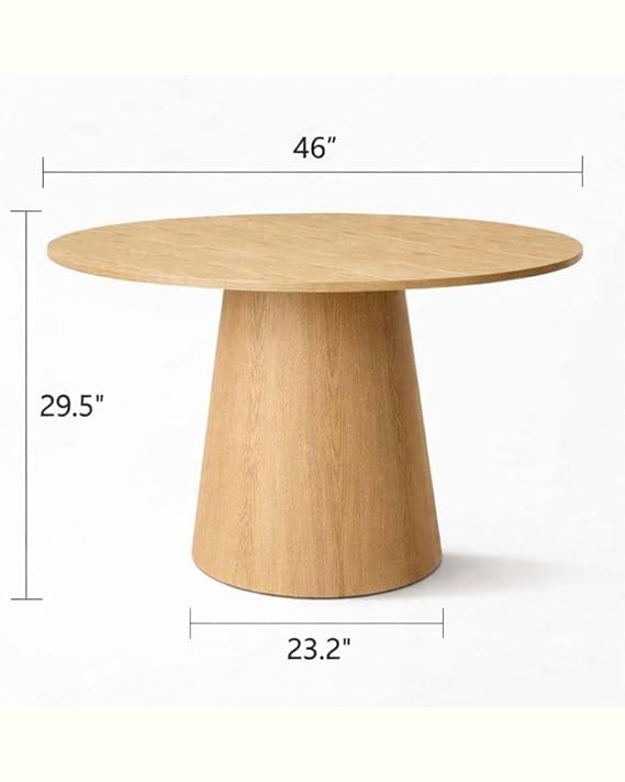 Modern Natural Wood Round Pedestal Dining Table – 46", Seats 8 .