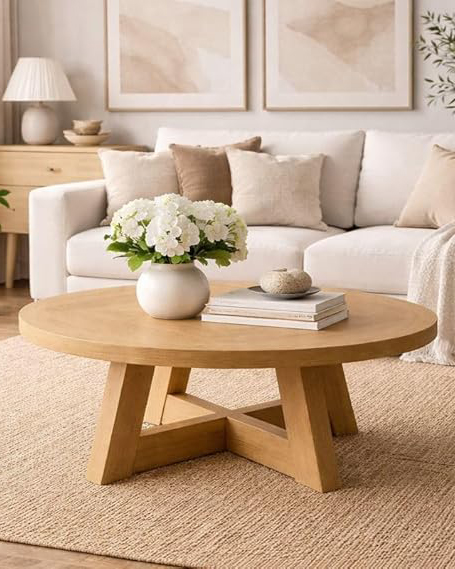 Rustic Round Gold Dining Table for 4 .