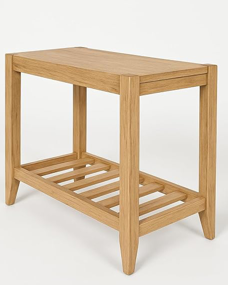 Natural Wood Side Table with Shelf .