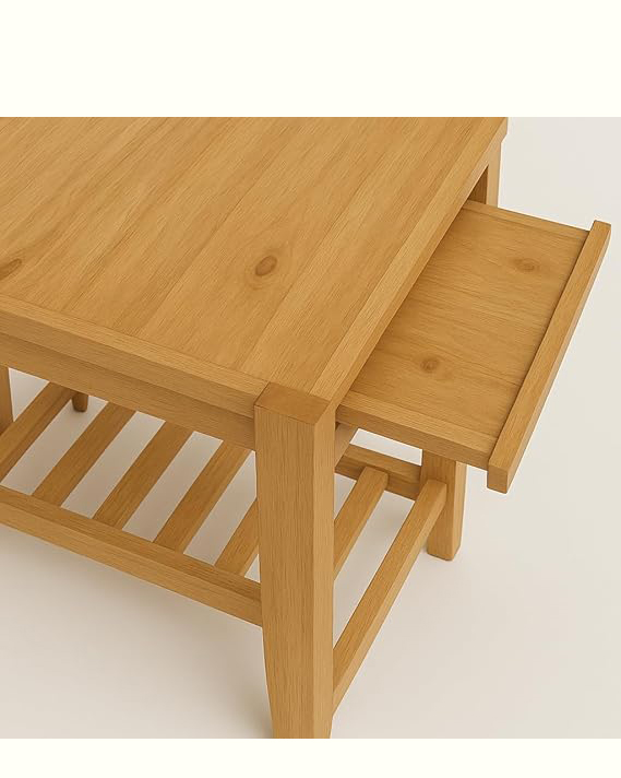 Natural Wood Side Table with Shelf .