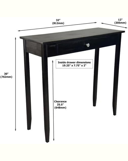 Slim Black Wood Console Table with Drawer – 81x30x76 cm .