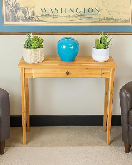 Slim Neutral Wood Console Table with Drawer – 81x30x76 cm .