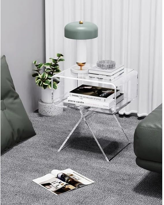 Clear Acrylic Nightstand with Shelf .