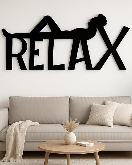 RELAX Black Acrylic Wall Art with Silhouette – 40x50 cm Modern Home Decor .