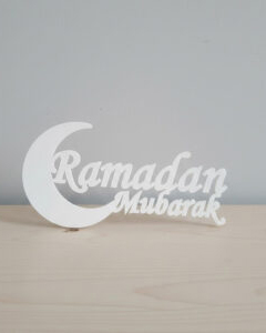 Elegant White Acrylic Ramadan Sign – Crescent Moon Islamic Décor