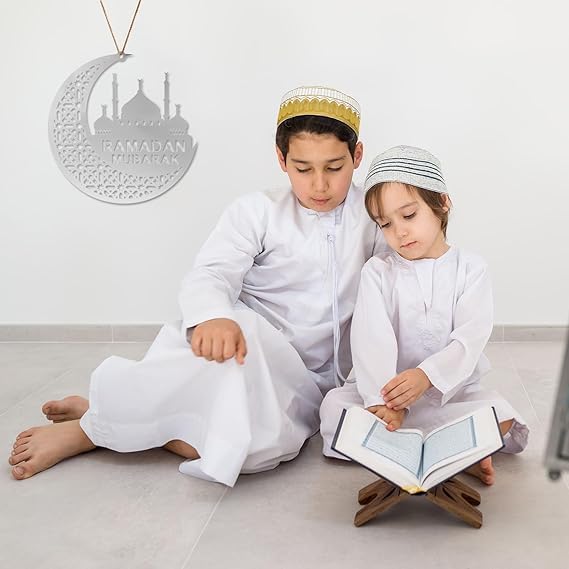 Silver Ramadan Mubarak Hanging Decor, 20x20cm